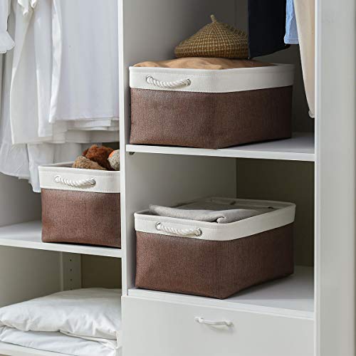 Large Storage Baskets for Shelves (White&Flaxen / Large (Pack of 3))