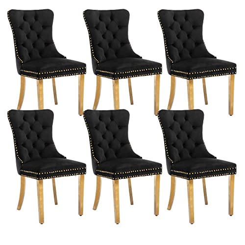 Black and Gold Velvet Dining Chairs Set of 6 (Standard Black)