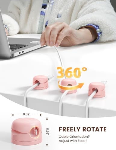6 Pack Pink Rotatable Spring Cord Organizer Cable Clips (6Pack / Sakura Pink)