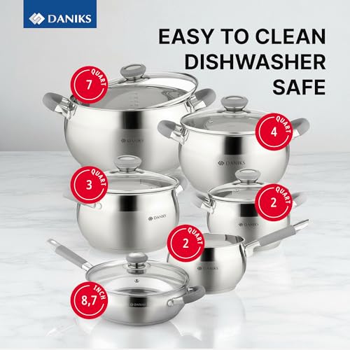 Modern 11 Piece Stainless Steel Cookware Set with Glass Lids (11-Piece Set)
