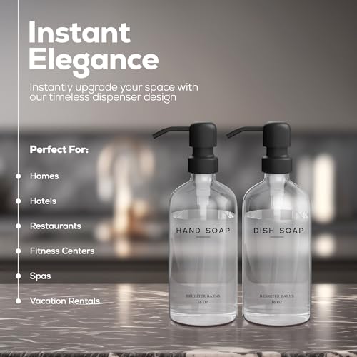 Clear Glass Hand and Dish Soap Dispenser Set by Brighter Barns (Clear Hd)
