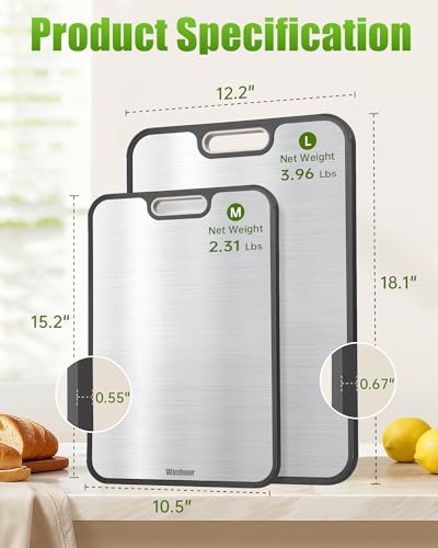 Non Toxic Titanium Cutting Board for Kitchen (Titanium / 16"L + 18.1"L)