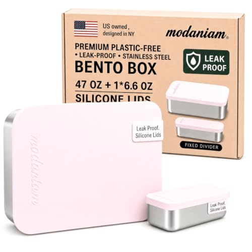 Flexibento Leak proof 47 OZ Stainless Steel Bento Box Adult Large (ZAA-Pink-47OZ-Setof2)