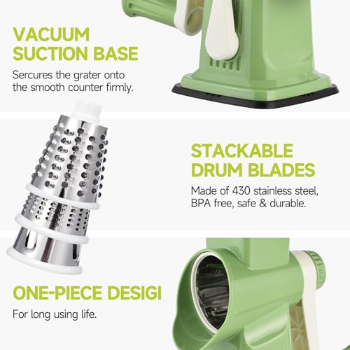 Rotary Cheese Grater Hand Crank Transparent (9.06"L x 4.33"W x 9.07"H / Green)