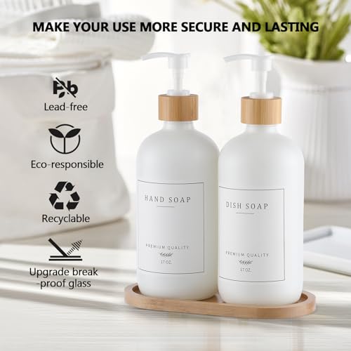 White Glass Soap Dispenser (White Bottle + 14 Labels + Funnel + Tray)