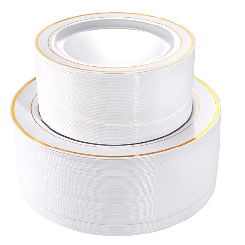 102 Pcs Gold Plastic Plates (102 Pieces / Gold)