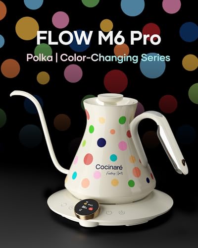 Color Changing Gooseneck Electric Kettle for Precision Brewing (Polka)