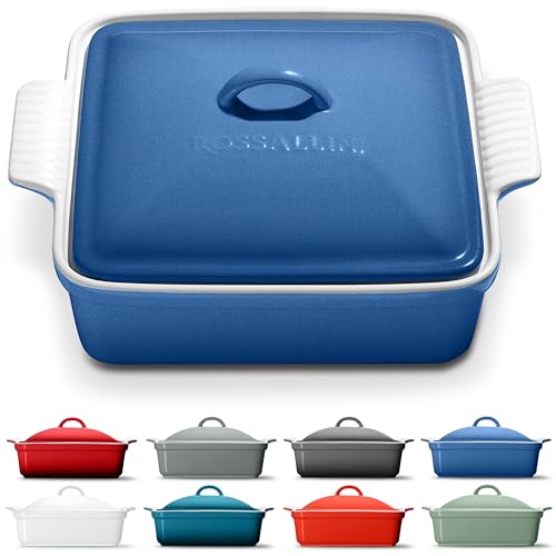 Stoneware Casserole Dish Bakeware with Lid (2.5 Qt / Reactive Blue)