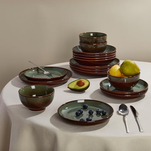 Stoneware Dinnerware Sets for 6 (Brown Green / Set (24pcs-6))