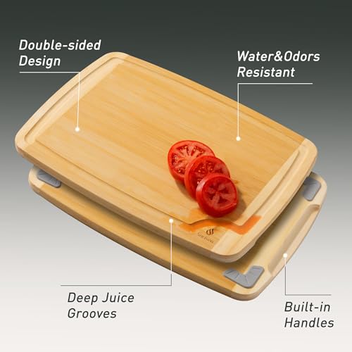 3 packs Bamboo Cutting Board Set Non Slip Feet Over Sink For Kitchen Meal Prep & Serving Brides Her Wedding Day Bridal Shower Engaged Wed House Christmas Married Future Unique Cool Gifts (3 Pack / Two-Tone Bamboo)