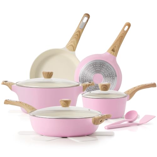 Ceramic Pots and Pans Set Nonstick (Ceramic Pink)