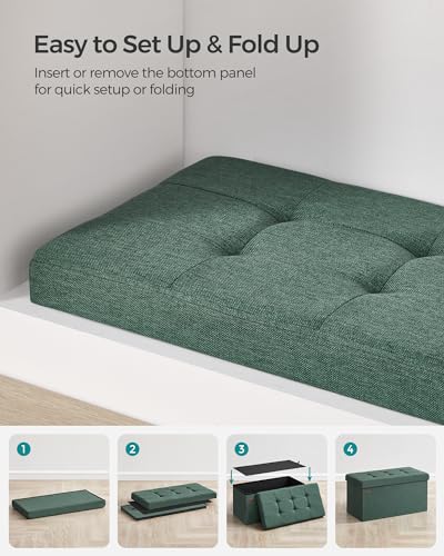 30 Inches Folding Storage Ottoman Bench (Retro Green / 15"D x 30"W x 15"H (without Flipping Lid))