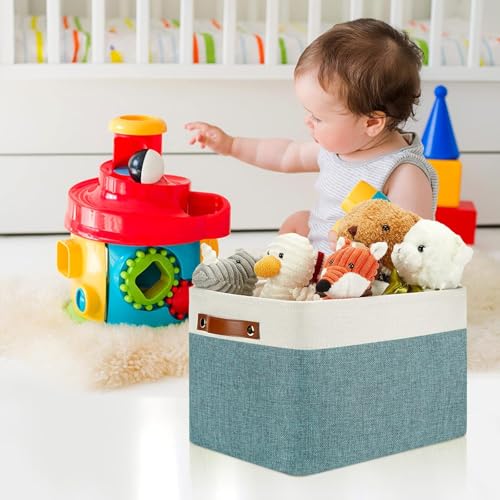 Storage Baskets for Shelves (White&Dark Green / L-15"x11"x9.5")