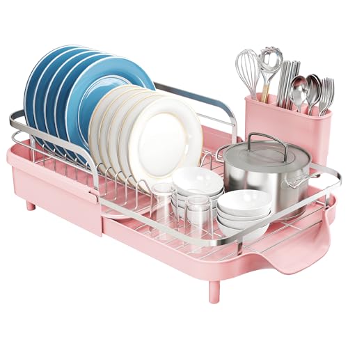 Expandable Dish Drying Rack for Kitchen Counter (Pink)