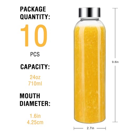 24oz Glass Water Bottle Set of 10 (Clear-10set/24oz / 24 Ounces)