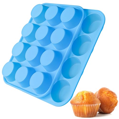 2Pack Silicone Muffin Pans with Metal Reinforced Frame (2Pack Blue)