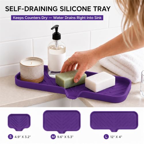 Silicone Soap Dish with Drain Spout (Purple / L(12"×4"))