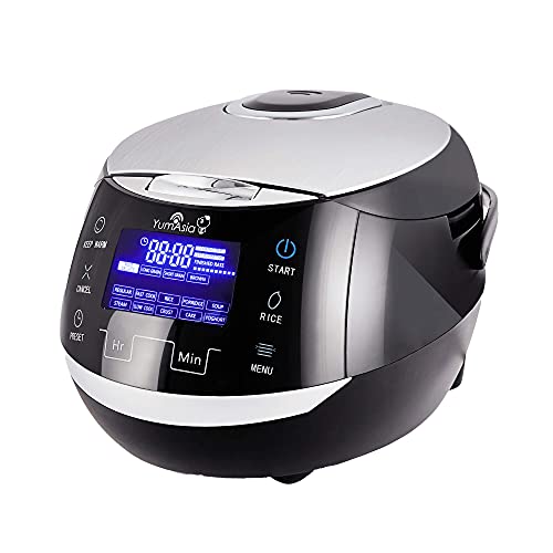 Sakura Rice Cooker with Ceramic Bowl and Advanced Fuzzy Logic (Black and Silver)