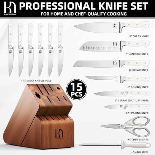 15 pc Japanese Kitchen Knife Block Set (White Acacia)