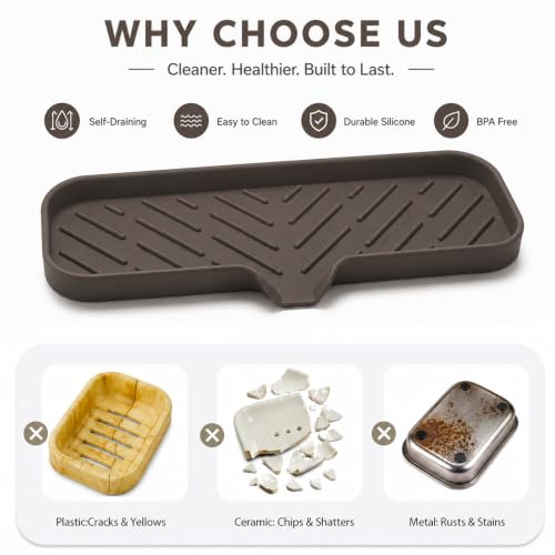 Silicone Soap Dish with Drain Spout (Coffee / L(12"×4"))