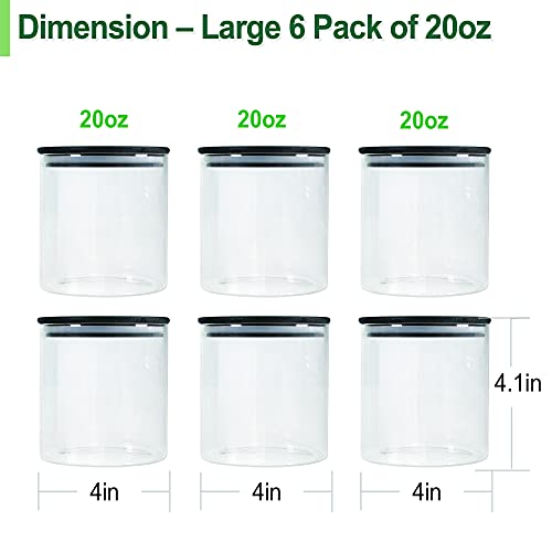 Glass Jars with Airtight Black Lids (6 Sets of 20oz)