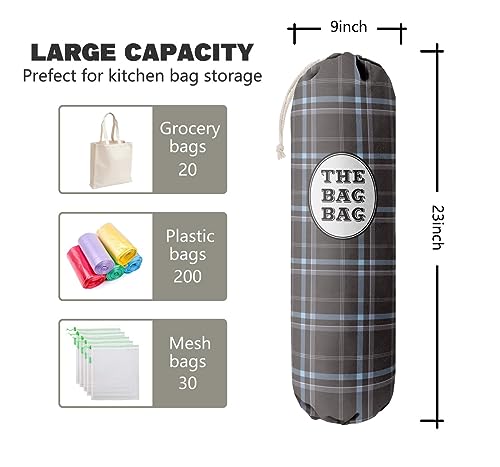 Classic Buffalo Check Plaid Grocery Bags Holder Organizer (Deep Gray Grid)