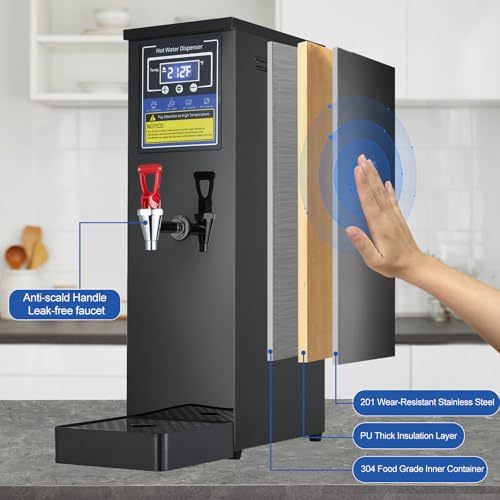Hot Water Dispenser Commercial Water Boiler Countertop Hot Water Machine Stainless Steel Step (Black 30Liter/H)
