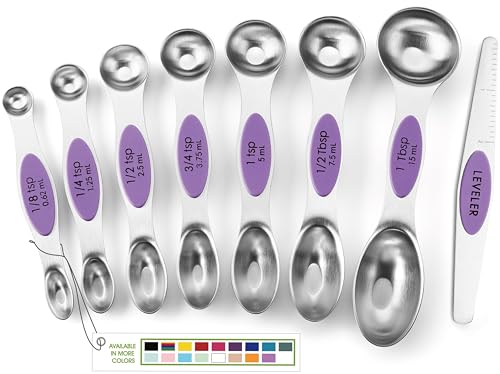 Stainless Steel Magnetic Measuring Spoons Set of 8 (Orchid / 1-Pack)
