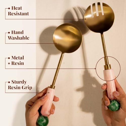 Resin Metal Salad Servers (12 x 3 inches / Pink and Sage)