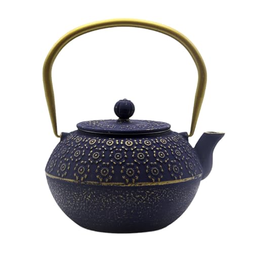 33.8oz Small Cast Iron Tea Kettle for Stovetop (Blue Cherry Blossom Pattern, 1000ml/34oz)