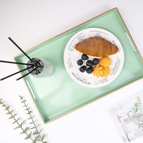 Green Decorative Serving Tray with Handles (Green)