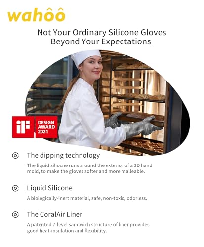 wahoo 12 Inch Liquid Silicone Oven Mitts (Gray / M/8)