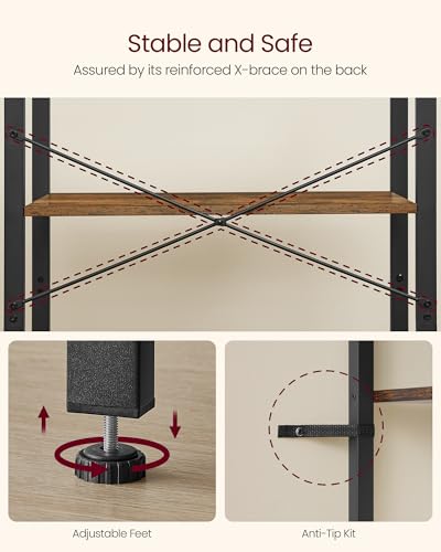 4 Tier Bookshelf (Rustic Brown + Ink Black / 4 Tiers (11.8"D x 26"W) / Without Back Panels)