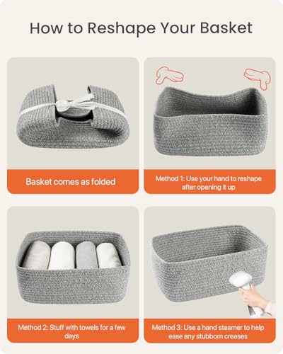 Small Woven Storage Basket for Organizing (Mixed Grey / 13.5"L x 9.5"W x 5"H)