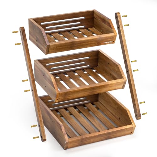 3 Tier Acacia Wood Fruit Basket for Kitchen (Acacia Wood / 3-Tier)