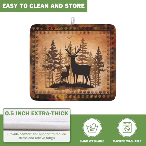 Forest Deer Dish Drying Mat Wildlife Animal Dishes Pad 16"x18" Microfiber Absorbent Fast Dry Drainer Rack Mats for Kitchen Countertop Decor (Forest Deer Brown / 16x18 inch)