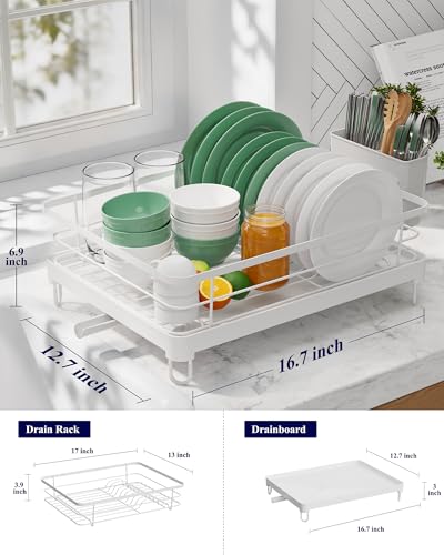 Dish Drying Rack for Kitchen Counter (White / 12.7''W x 16.7''L - 1 Tier)