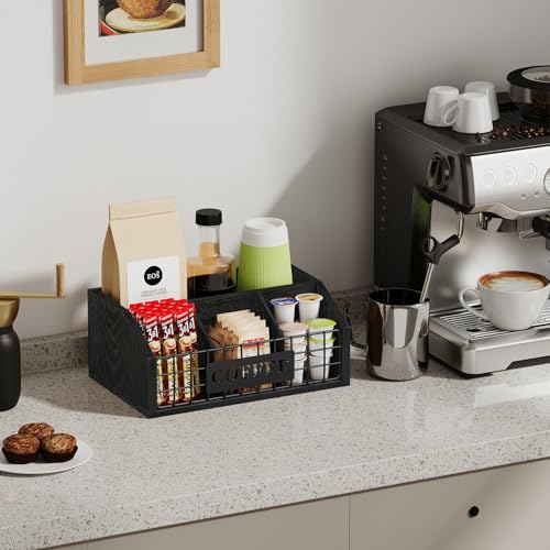 Coffee Station Organizer for Countertop (Iron Wire-Black / 1 Tier)