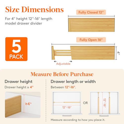 4" High Dresser Drawer Dividers (4"H, 12-16"L)