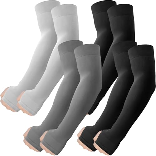 Arm Sleeves with Thumb Hole (4 Pairs - Black+dark Gray+light Gray)