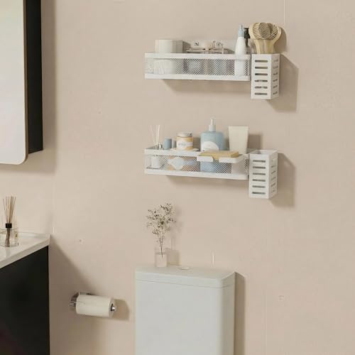5-in-1 Wide Wall Mount Wrapped Mesh Kitchen Organizer & Shower Caddy Kit, with Paper Towel Holder, Utensil Holder, Soap Dish, Heavy Duty 50LBS - White, Netting (White / 5-in-1 Full Mesh (12.6" Wide))