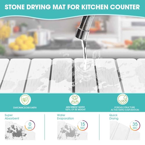 Dish Drying Mat Stone Bath Mat Diatomaceous Earth Stone Drying Mat For Kitchen Counter Sink Bath Mat Quick Dry Non Slip Foldable Dish Drying Rack Mat Small (16" x 12")