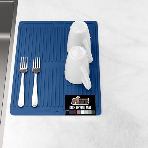 Patented BPA Free Silicone Dish Drying Mat (13" x 11" / Silicone / Blue)