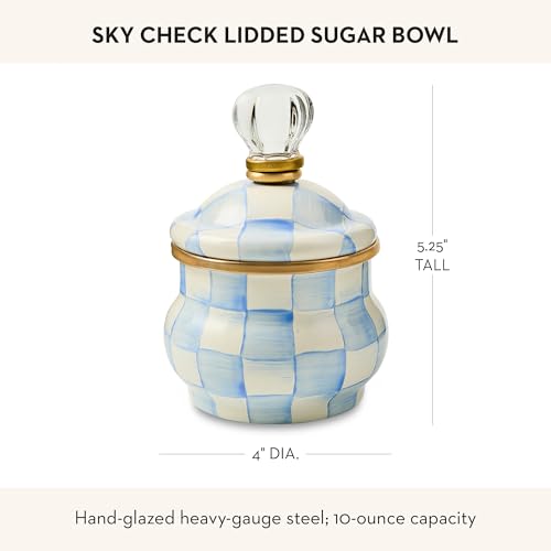 Enamel Lidded Sugar Bowl (Sky Check)