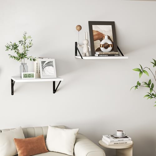 28W x 12D Deep Floating Shelves Set of 2 White (White With Black Metal Bracket / 28Wx12Dx5.8H)