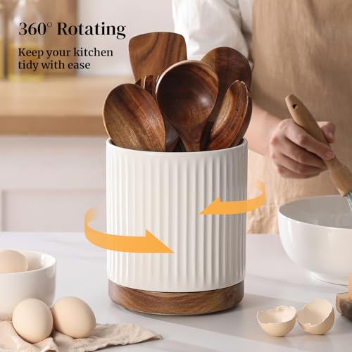 360° Rotating Extra Large Cooking Utensil Holder (White Stripes / 7.6 Inch)