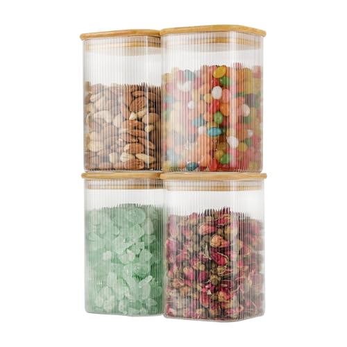 37oz 1.2Qt Square Glass Storage Containers with Lids 4 (37oz*4(Striped))