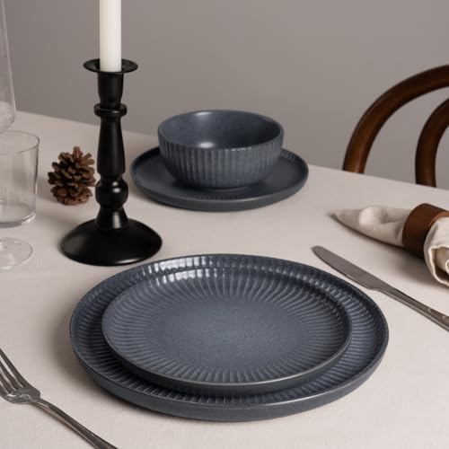 Ceramic Plates and Bowls Sets (Matte Grey / Service for 4)