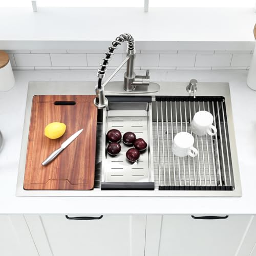 33 Inch Drop In Kitchen Sink Workstation (33"L x 22"W x 10"D / Stainless Steel)