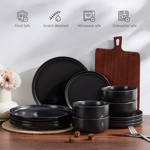 Stoneware Dinnerware Sets for 2 (Matte Black / Service for 2)